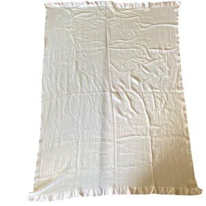 Vintage Faribo Twin Blanket 65x90 Cream Waffle Wool Blend Satin Trim USA